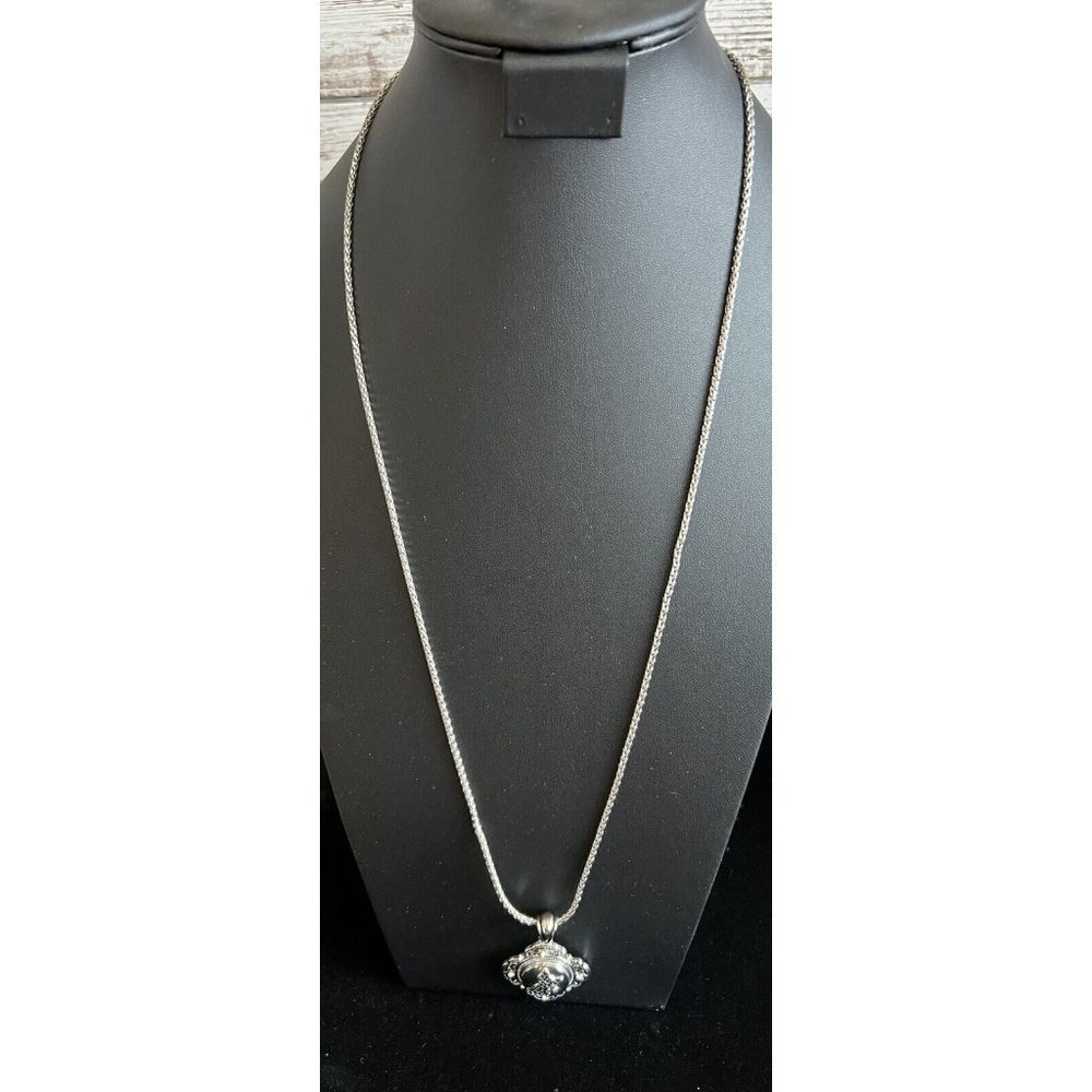 Necklace GS Signed Silver Tone Rhinestone Kitty Pendant 32”